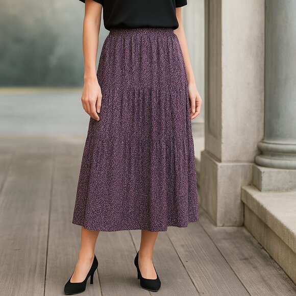 BCBGeneration Medium Purple Floral Pleated Maxi Skirt Boho Retro Cottagecore Y2K - Picture 1 of 5